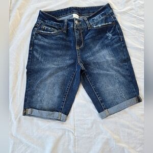 Time and Tru  dark wash denim rolled hem distressed Bermuda Jean shorts 4